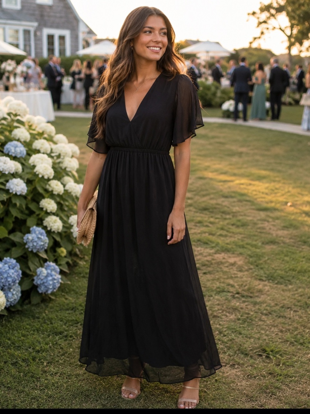 NWT Show Me Your MuMu Black Emily Empire Maxi Dress Chiffon Wedding Bridal